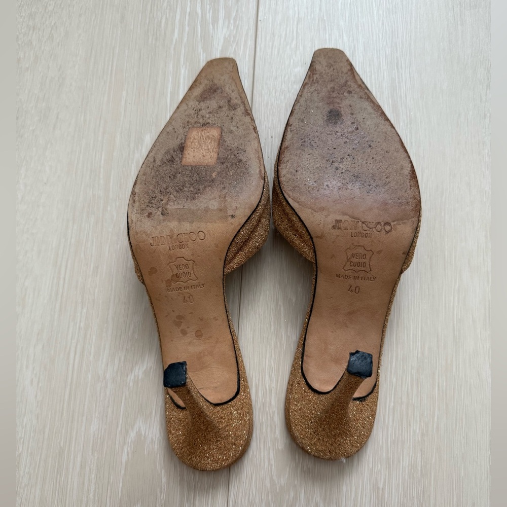 Jimmy Choo Glitter Gold Closed Toe Heels with Dust Bag - Picture 10 of 14